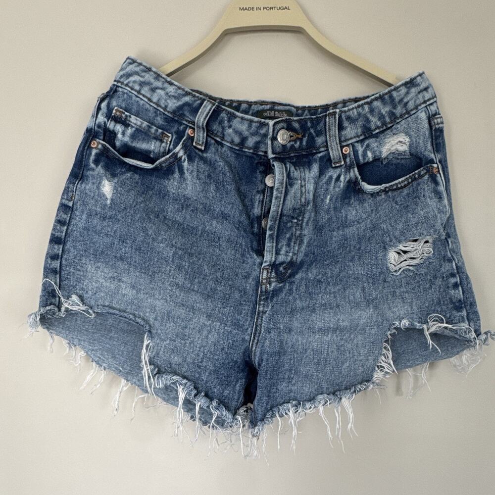 Y2K Wild Fable Highest Rise Blue Denim Cut-Off Shorts Distressed 5-Pocket 12
